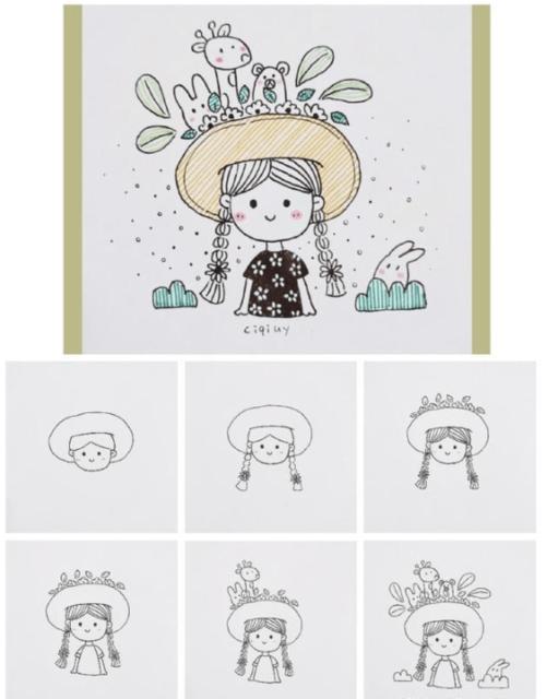 昂首挺胸的小女孩簡(jiǎn)筆畫(huà)